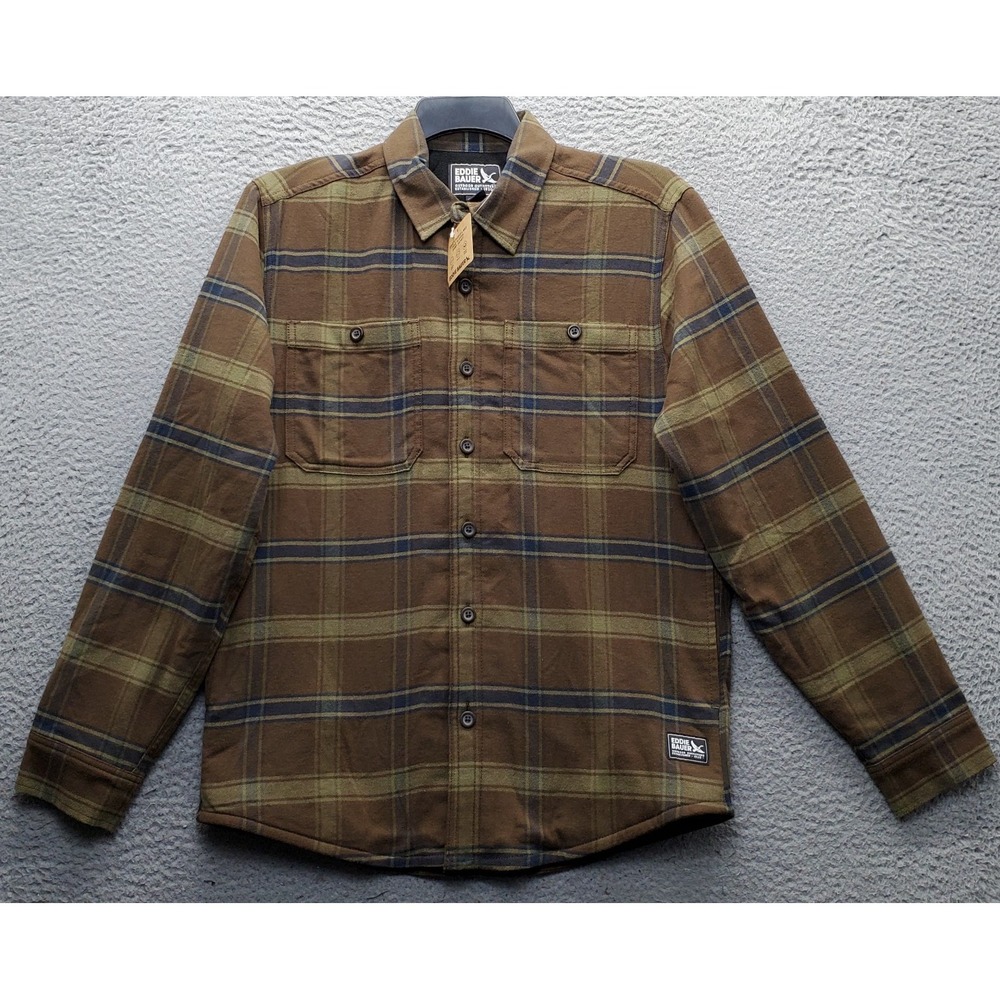 Eddie Bauer Field Fleece Lined Flannel Shacket Mens Small Multi Plaid Outdoor